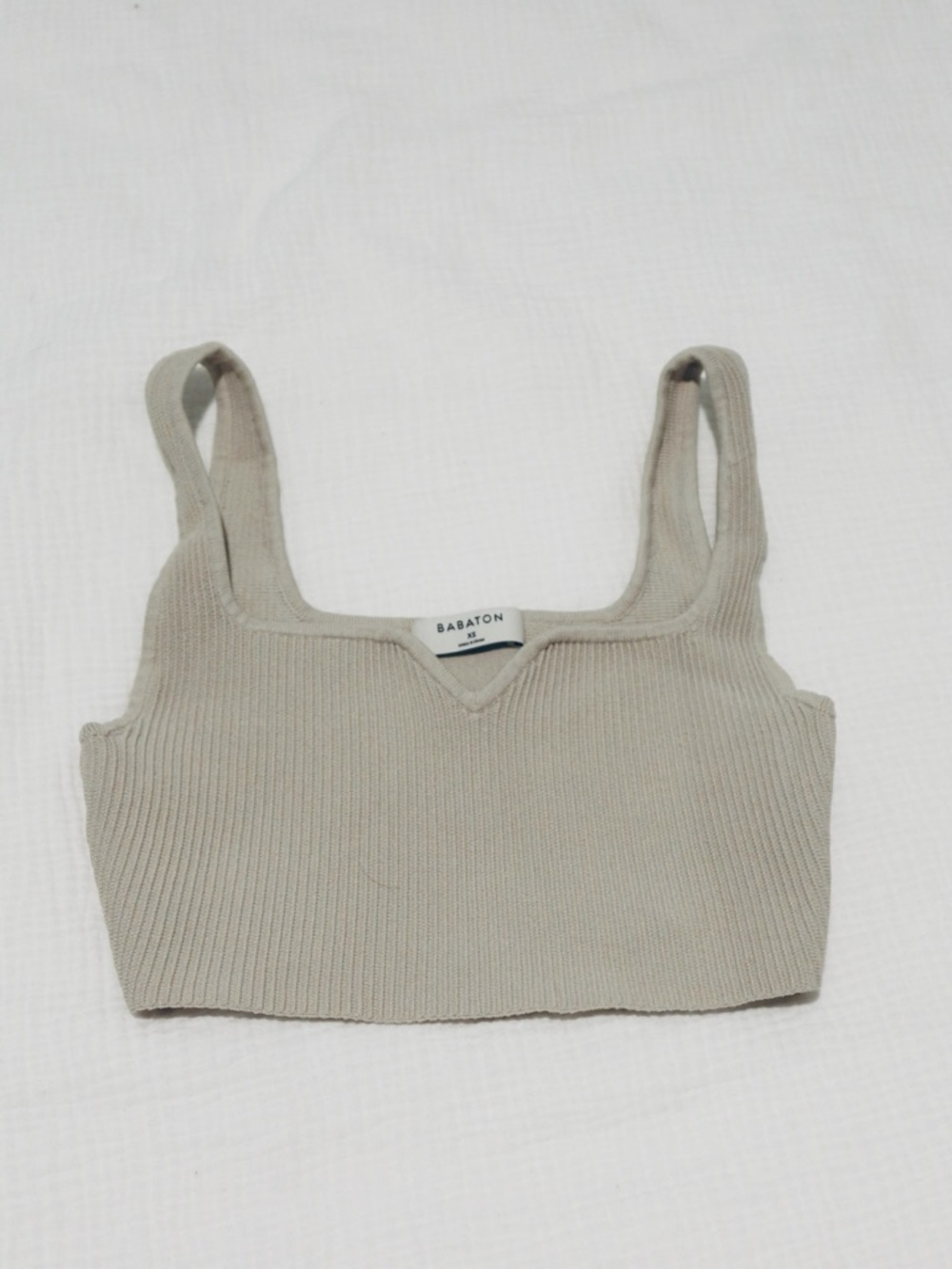Aritzia Babaton Neutral Ribbed Crop Tank in Light Taupe